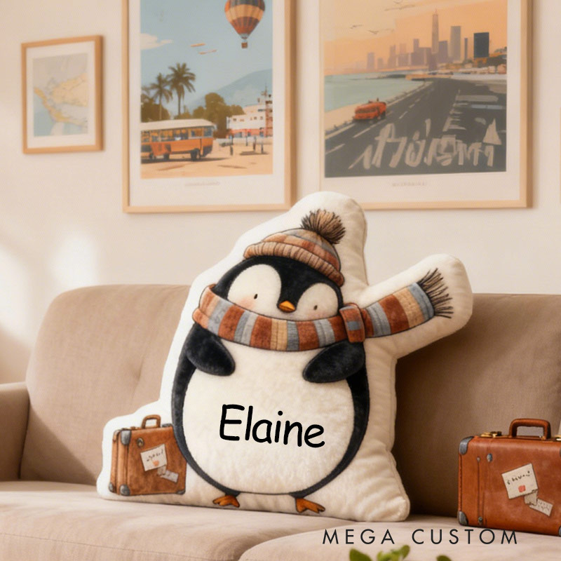 Personalized Wandering Penguin Travel Pillow with Custom Name Graphic 3D Print Pillow for Travel Lovers