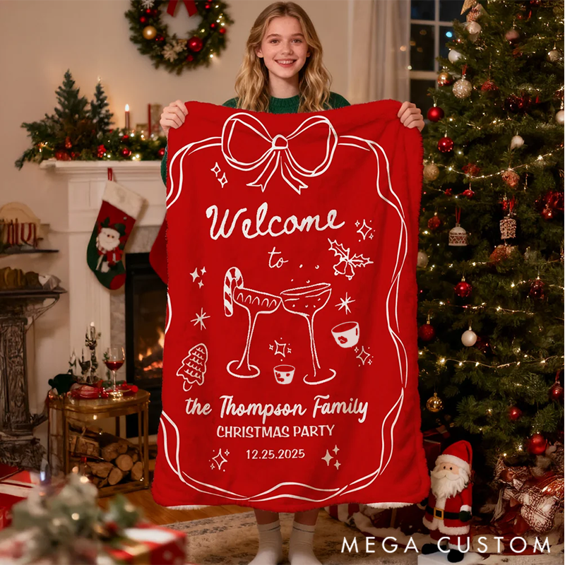 Personalized Hand-Drawn Style Soft Throw Blanket with Name and Date For Family