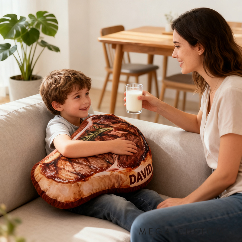 Personalized Steak Shaped Pillow Custom Name Plush Appreciation Gifts Three Styles Available
