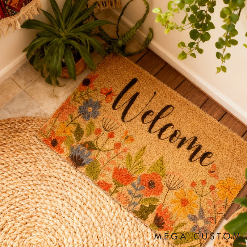 Personalized Floral Welcome Home Doormat Last Name Doormat Custom Door Mats Welcome Doormat for Garden Lovers