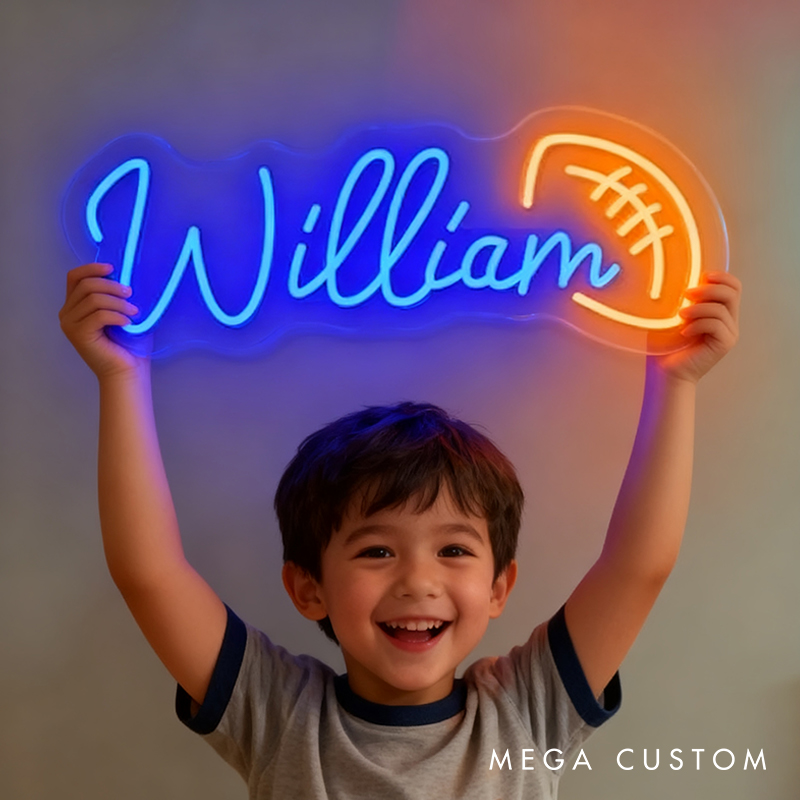 Personalized Football Neon Sign with Custom Name for Bedrooms or Game Rooms
