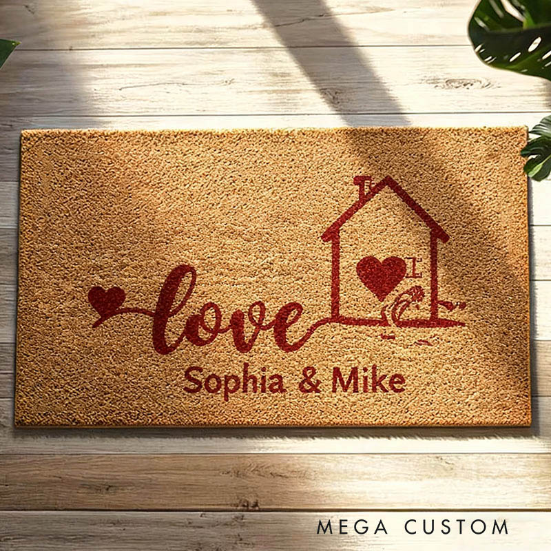 Personalized Welcome Doormat Custom Coir Mat with Name for Couple Valentine's Day gifts Housewarming Gift 