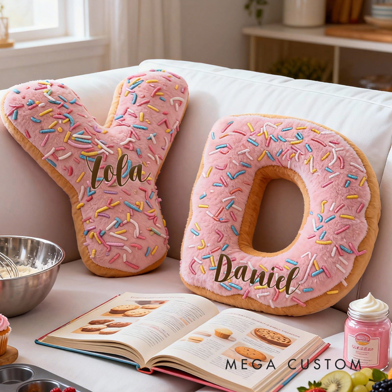 Personalized Pink Sprinkle Initial Pillow Graphic 3D Print Pillow with Name for Baking Lovers 