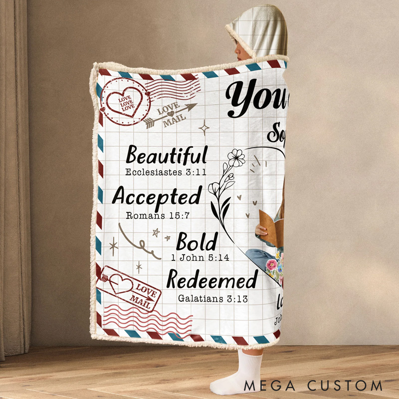 Personalized You are Beautiful and Kind Blanket Hoodie Custom Photo Wearable Blanket Hoodie with Name for Book Lovers Bookworm Birthday Gift