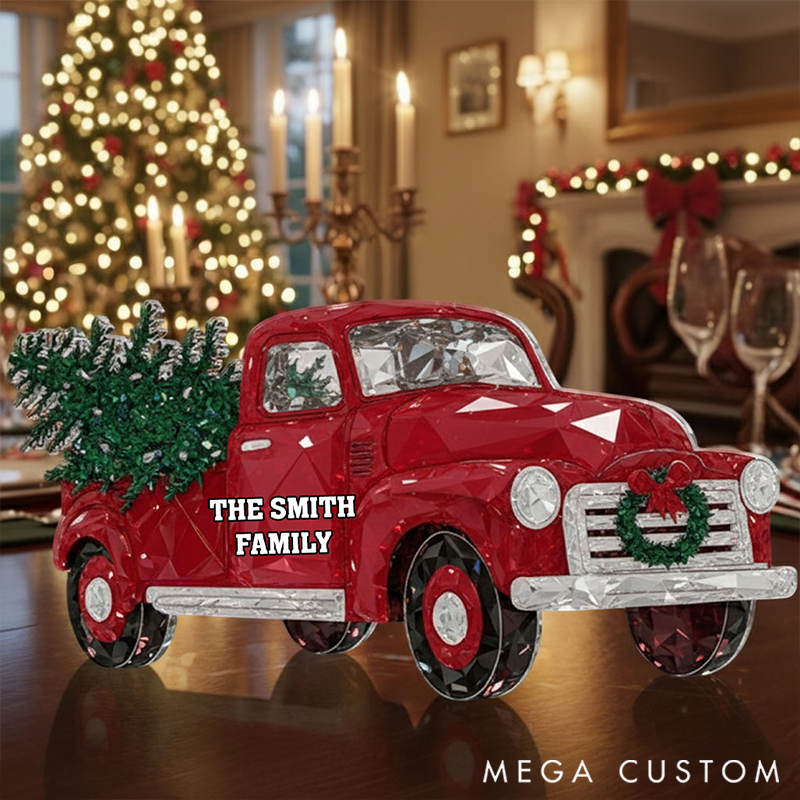 Personalized Family Custom Shaped Acrylic Plaque Crystal Red Truck Merry Christmas Gift for Family