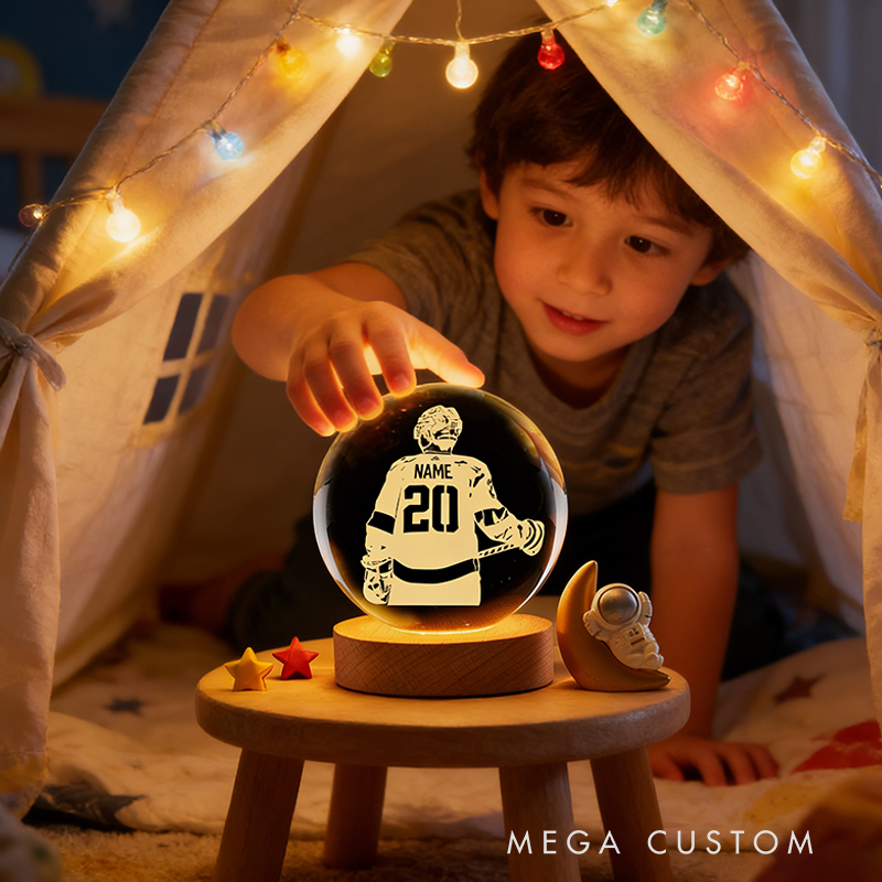 Personalized 3D LED Ice Hockey Crystal Ball with Custom Player Name and Number for Athletes and Enthusiasts