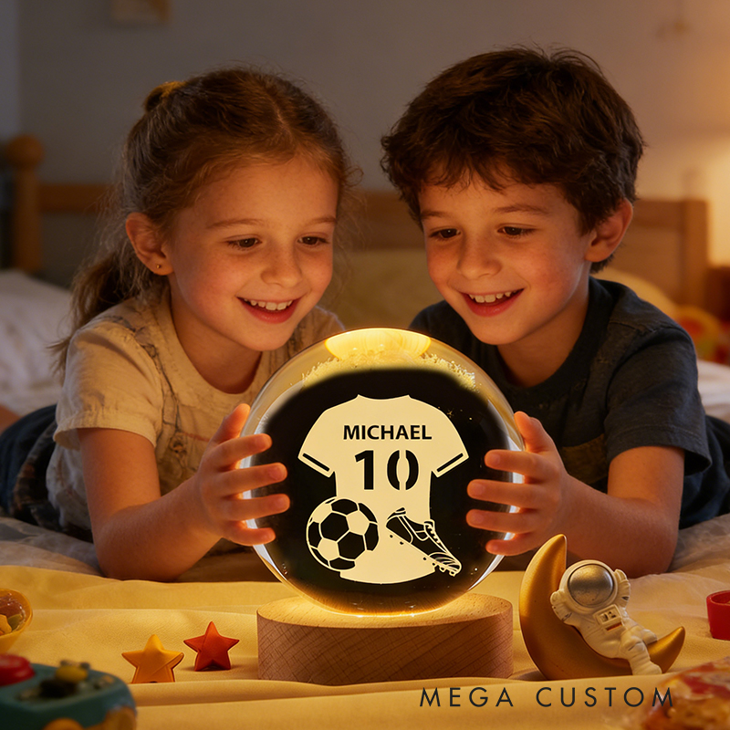 Personalized 3D Soccer Crystal Ball with Custom Name and Jersey Number for Fans and Athletes
