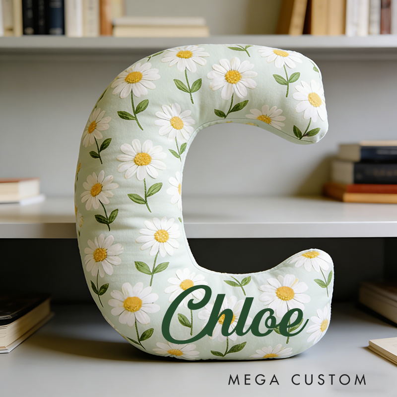 Personalized Letter Daisy Pillow Initial Flower Throw Pillow Custom Holiday Home Decor Letter Pillow for Girl Friend