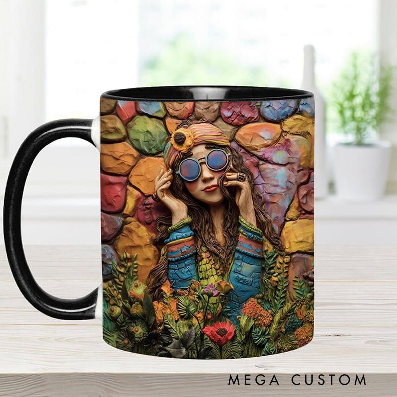 Personalized Hippie Accent Mug Custom Name Hippie Girl Hippie Soul Peace Love Mug for Music Lover Gift