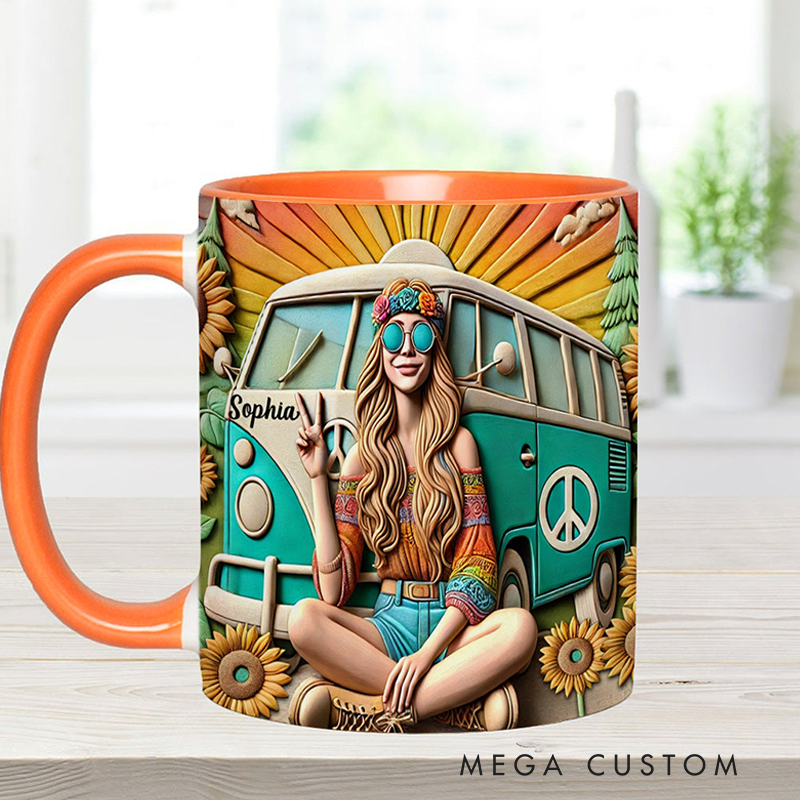Personalized Hippie Soul Accent Mug Colorful Hippie Car Hippie Coffee Mug Bohemian Coffee Mug