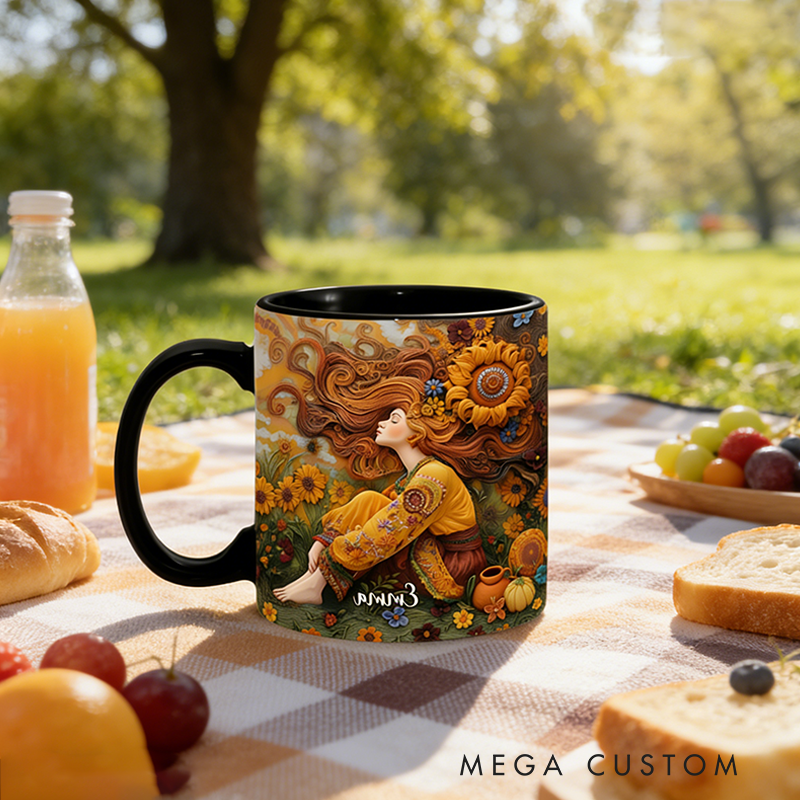 Personalized Hippie Accent Mug Custom Name Hippie Lover Gifts Colorful Hippie Coffee Mug Bohemian Coffee Mug