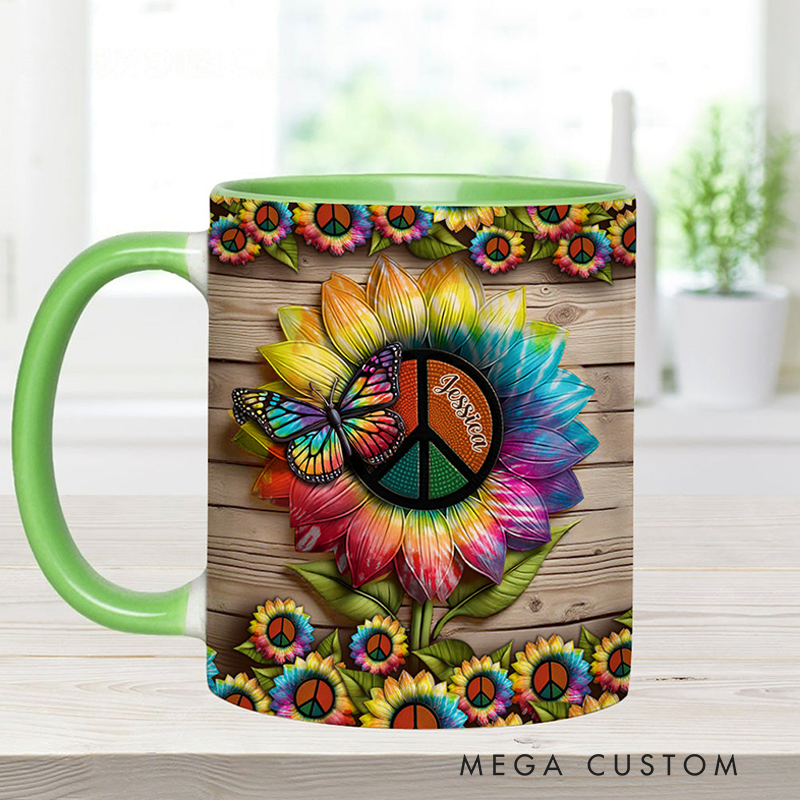 Personalized Hippie Accent Mug Custom Name Hippie Flower Hippie Coffee Mug Bohemian Coffee Mug