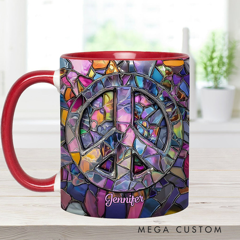 Personalized Hippie Accent Mug Custom Name Hippie Soul Peace Love Mug for Music Lover Gift