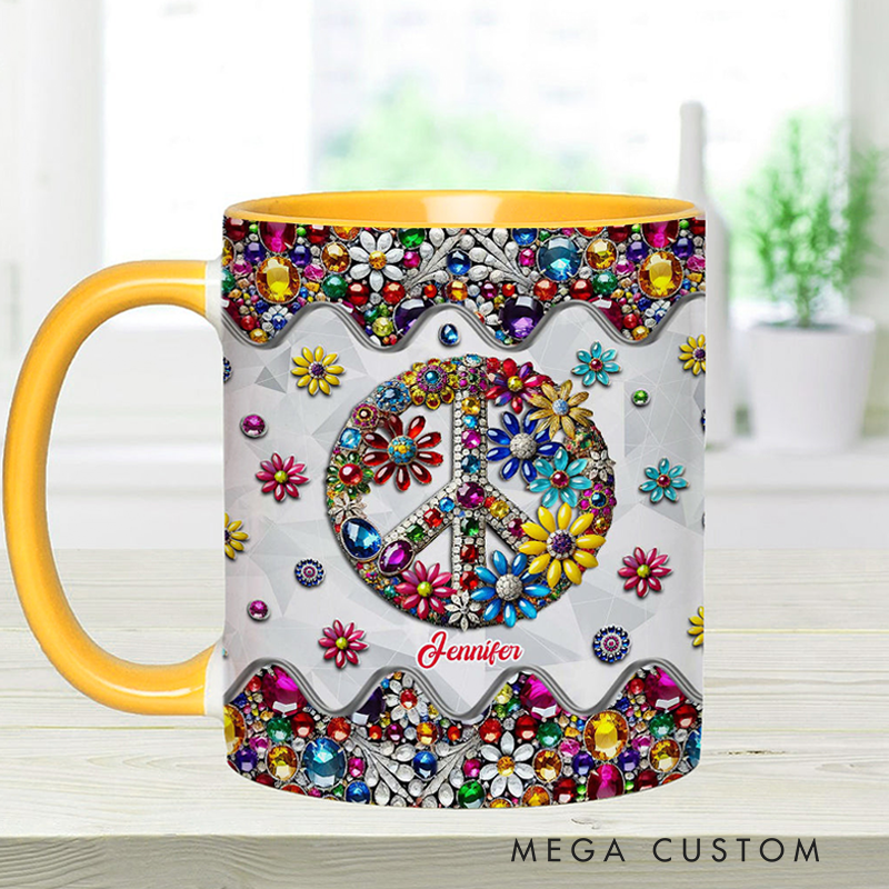 Personalized Hippie Accent Mug Custom Name Colorful Hippie Soul Peace Love Mug for Music Lover Gift