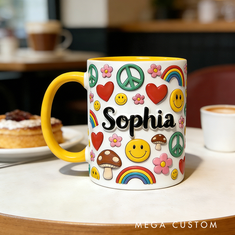 Personalized Hippie Accent Mug Custom Name Colorful Hippie for Music Lover Gift