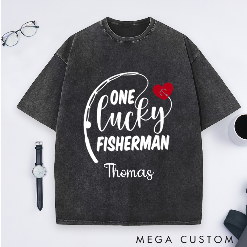 Personalized Couples Fishing T-Shirts Lucky Fisherman and Best Catch Design Custom Name Perfect Gift for Couple Husband Fishing Lovers and Outdoor Adventures