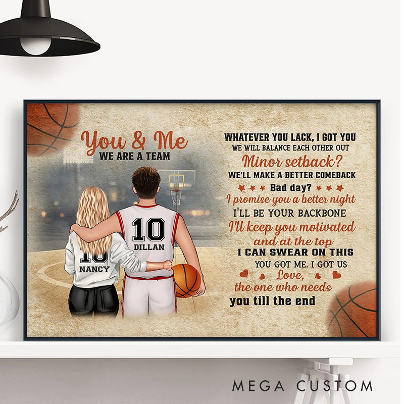Personalized Basketball Couple Wall Hangings with Custom Names and Numbers Valentine's Day Gifts