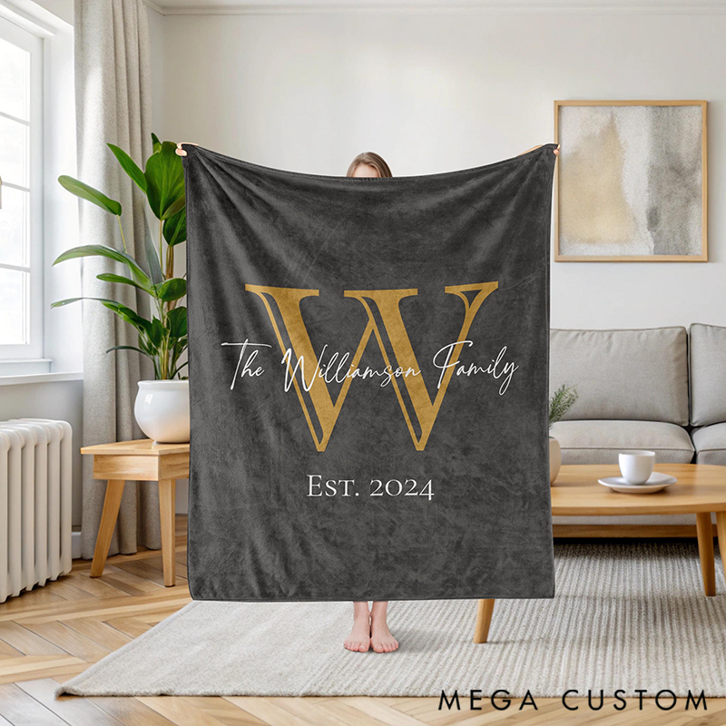 Personalized Monogram Family Name Blanket Custom Initial Throw Blanket