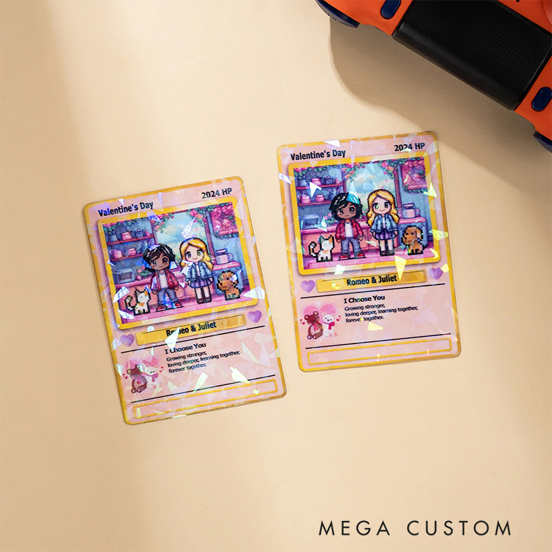 Personalized Cute Pixel Couple Character Classic Game Card with Photo Card Game Collection for Game Lovers Birthday Gift for Couple