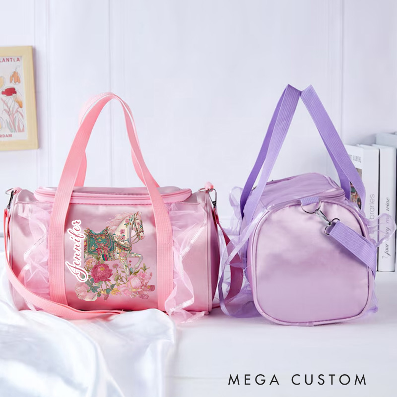 Personalized Horse Duffle Dance Bag with Name and Shoulder Strap Overnight Bag for Girl Ballet Bag Weekender Back To School Gift for Girls Riding Lovers Equestrian Lovers