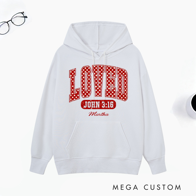 Personalized Loved John 3:16 Bible Verse Polka Dots Classic Hoodies with Name Retro Hoodies Religious Gift Valentines Day Gift for Couple