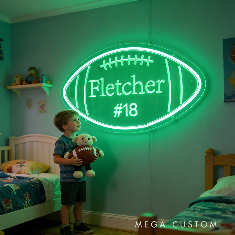 Personalized Football Neon Sign with Custom Name and Jersey Number for Football Fans