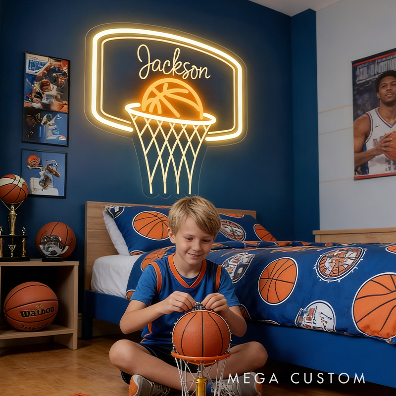 Personalized LED Basketball Hoop Neon Sign with Custom Name Design for Kids and Players