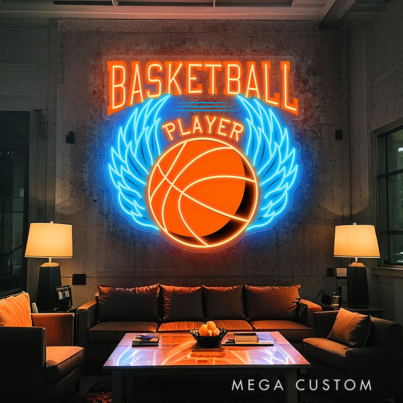 Personalized LED Basketball Neon Sign with Winged Ball Design for Basketball Lovers Teenage Boy Gifts