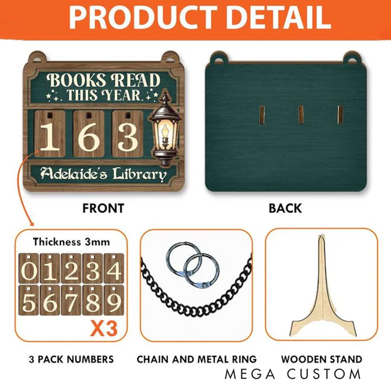 Personalized Vintage Book Tracker Sign Custom Reading Tracker with Name Books Read This Year Counter for Book Lover Christmas Gift Bookish Librarian Gift