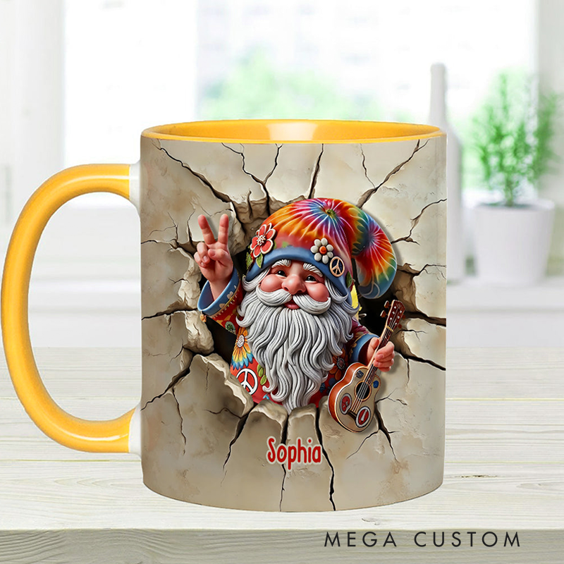 Personalized Hippie Gnome and Guitar Accent Mug and 3D Christmas Gift for Her