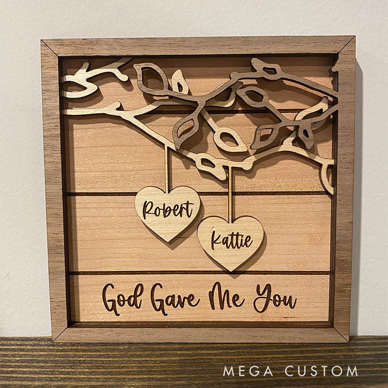 Personalized God Gave Me You 3D Wooden Sign with Custom Couple's Names and Text Home Decor Gift for Couple Valentine's Day Gift Anniversary Gift