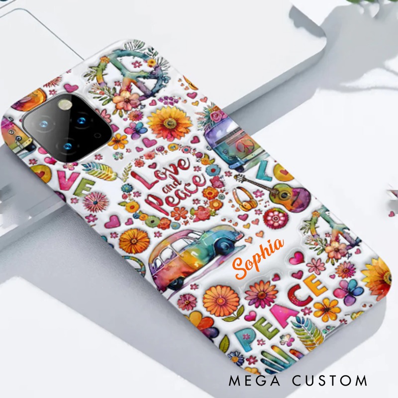 Personalized Name Hippie Accent Phone Case Custom Name Hippie Love and Pesce Theme Case