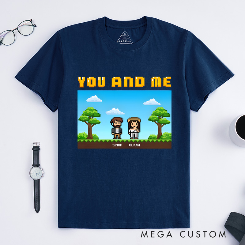 Personalized Custom Photo Pixel Art Couple T-Shirt Funny Gamer Coupie Shirt Geek Game Gift