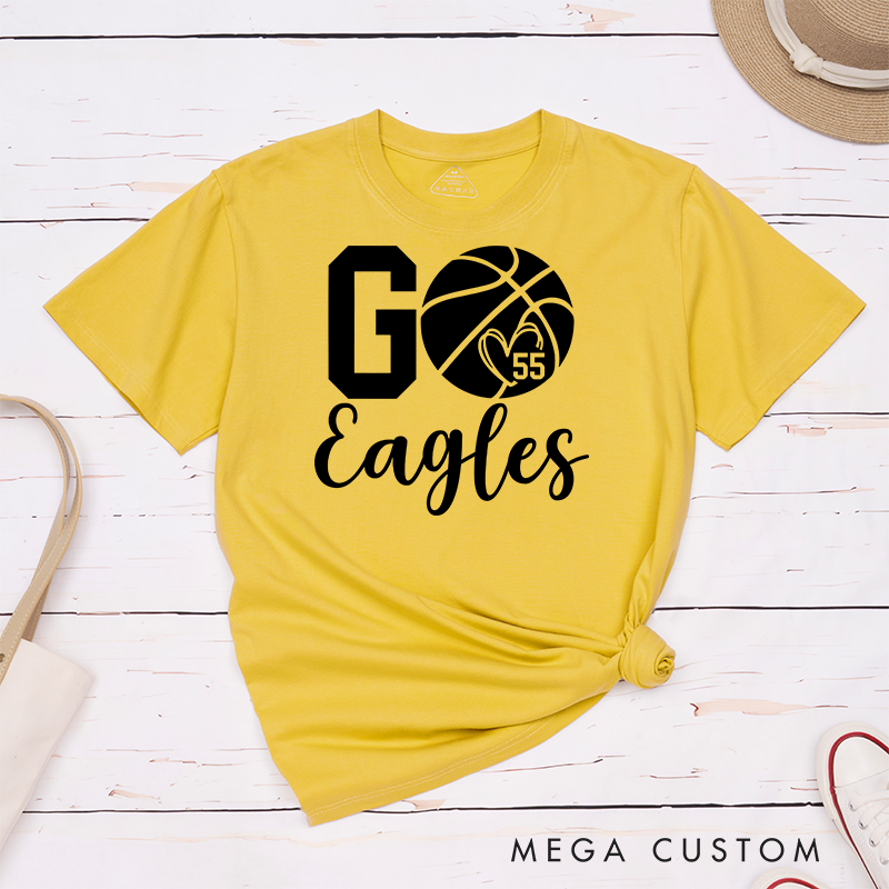 Personalized Basketball T-Shirt with Custom Team Name, Number, and Go Team Design