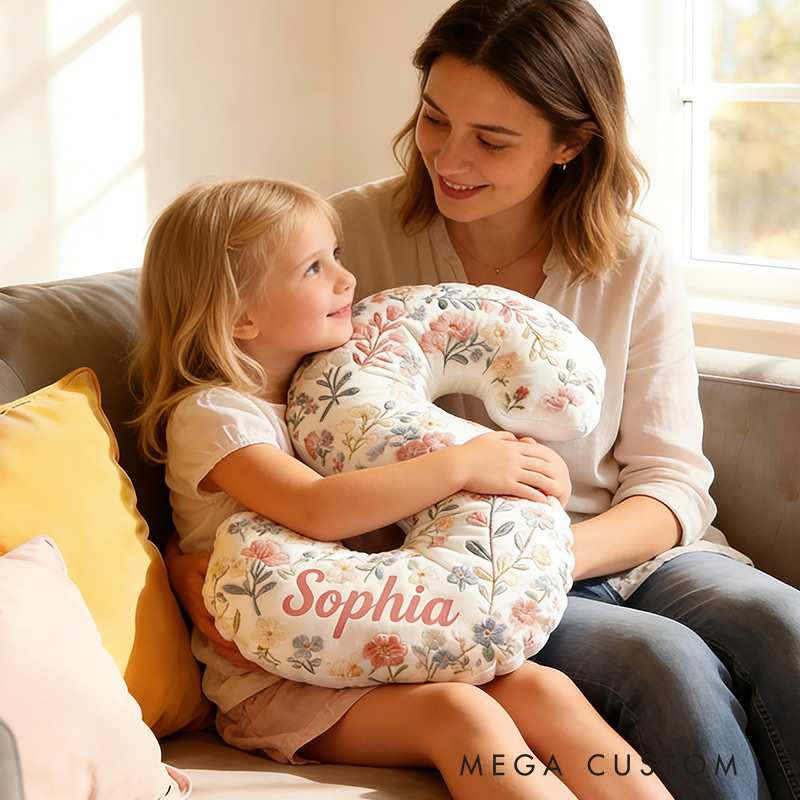 Personalized Flower Letter Pillow with Name Graphic 3D Print Custom Double Sided Pillow Gift for Kids Gardening Lovers Gift