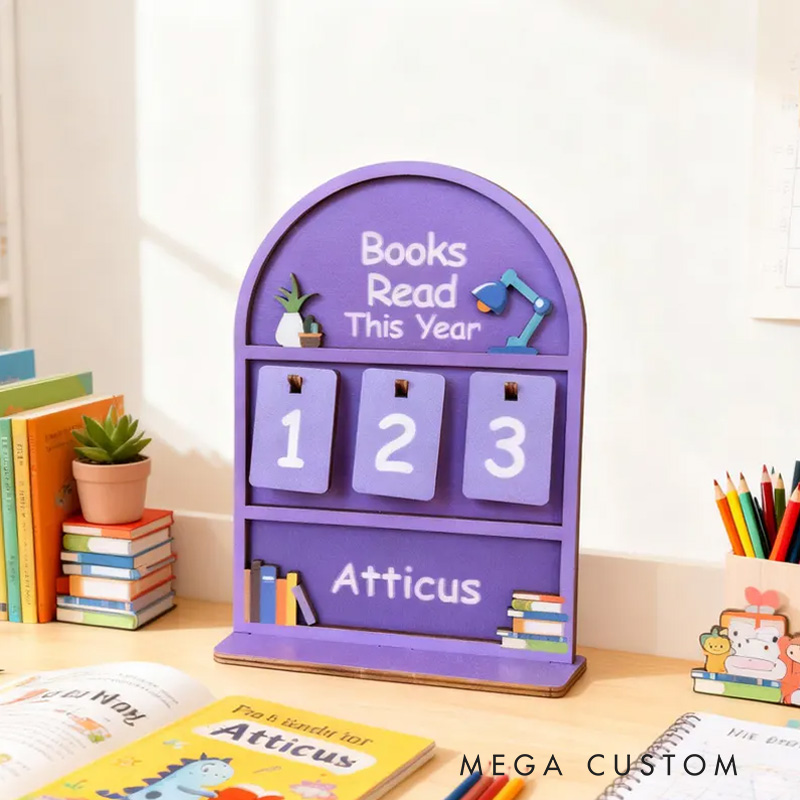 Personalized Books Read This Year Counter Wooden Books Tracker with Name Library Sign for Book Lover Bookish Librarian Reader Christmas Gift