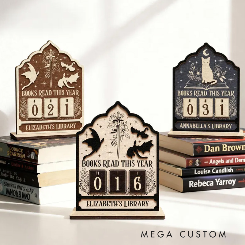Personalized Books Read This Year Counter Vintage Reading Tracker with Name Bookshelf Decor for Book Lover Bookish Librarian Reader Christmas Gift