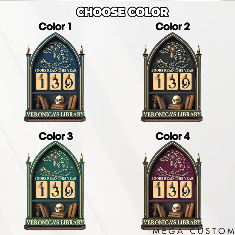 Personalized Books Read This Year Counter Gothic Books Tracker with Name Bookshelf Decor for Book Lover Bookish Librarian Reader Christmas Gift