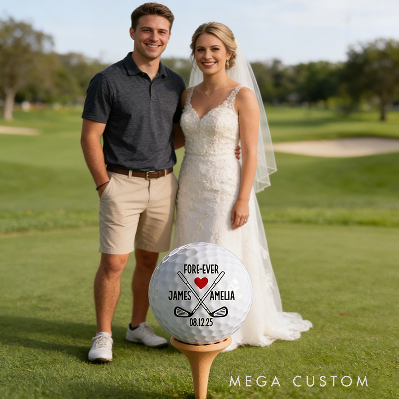 Personalized Wedding Themed Golf Ball Featuring Couple's Names and Date for Golf Loving Newlyweds