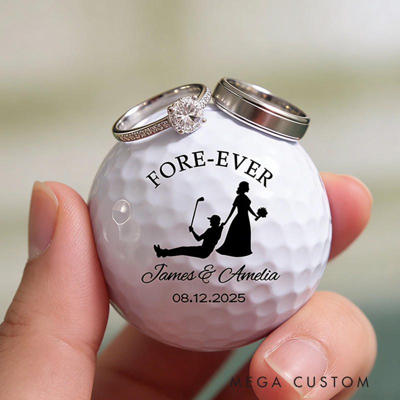 Personalized Bride and Groom Golf Ball with Wedding Silhouette and Details for Weddings and Anniversaries