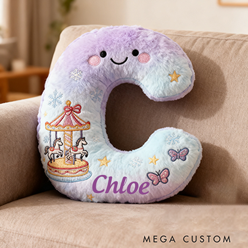 Personalized Whimsical Letter Christmas Gift Pillow and Magical Embroidery Graphic 3D Print Pillow for Kids