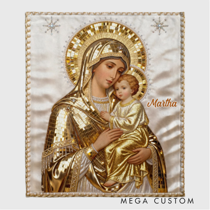 Personalized the Queen of Heaven Soft Throw Christian Blanket with Custom Name Virgin Mary and Baby Jesus Blanket Religious Gift Catholic Gift