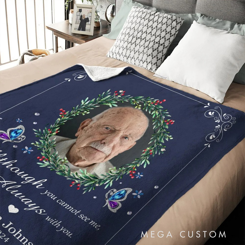 Personalized I'm Always with You Wreath Cardinal Soft Throw Blanket with Photo Name and Date Home Decor Memorial Gift for Family Friends