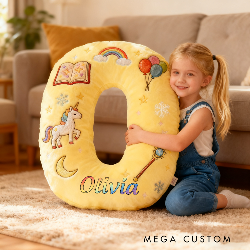 Personalized Cute Letter Pillow with Rainbow Balloons Magic Wand Magic Book for a Colorful Design Graphic 3D Print Pillow Christmas Gift