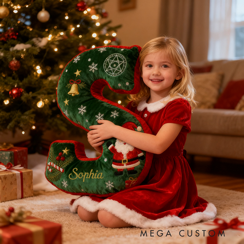 Personalized Letter Christmas Pillow with Name Festive Green and Red Design Custom Name Graphic 3D Print Pillow Christmas Gift