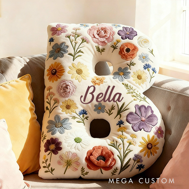 Personalized Letter Pillow Graphic 3D Print Cute Flower Custom Name Pillow Gift for Kids Gardening Lovers Gift 