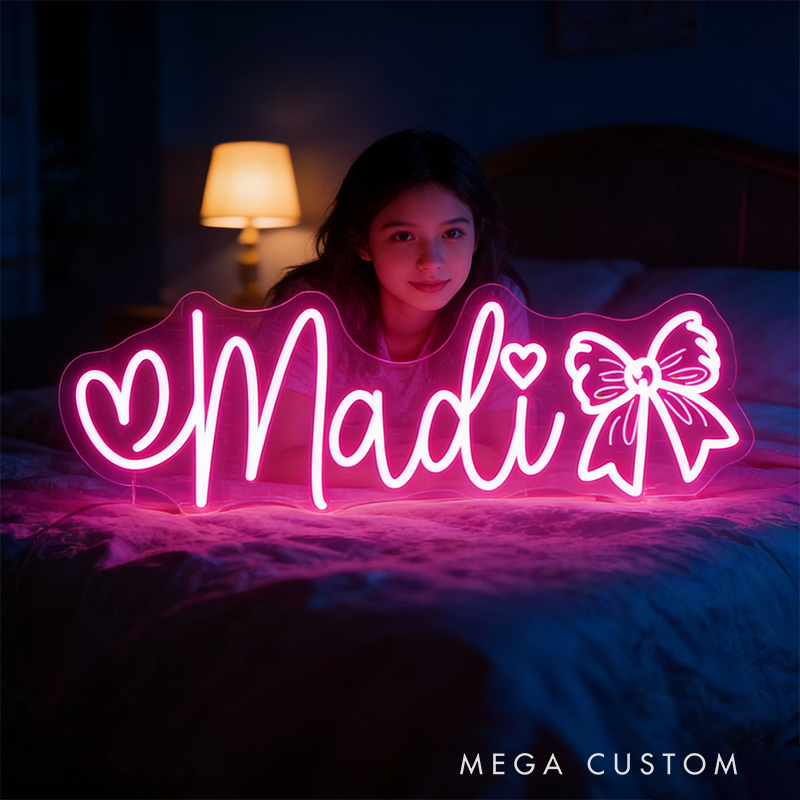 Personalized Cheerleader Neon Sign with Custom Name and Bow Design for Cheerleader Girls