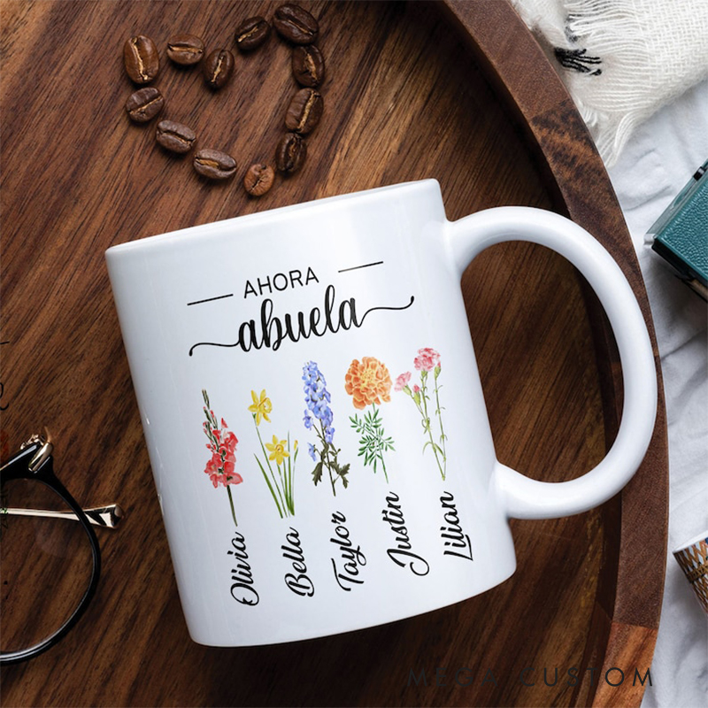 Personalized Birth Flower Mug Custom Names and Message Coffee Cup Perfect Appreciation Gift