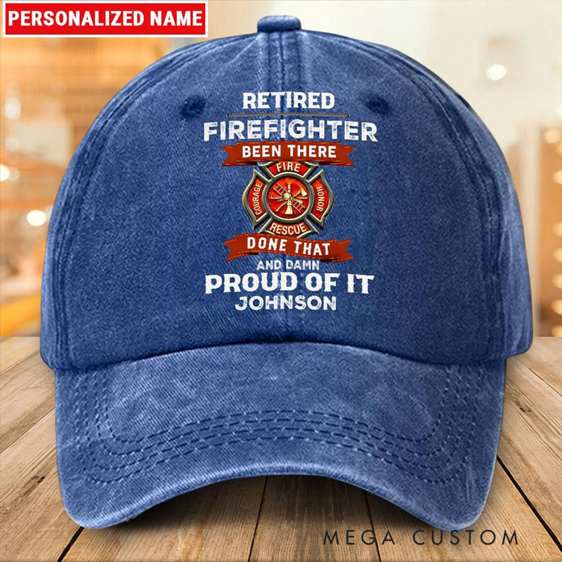 Personalized Retired Firefighter Hat Custom Name Distressed Washed Baseball Cap Gift for Firefighters