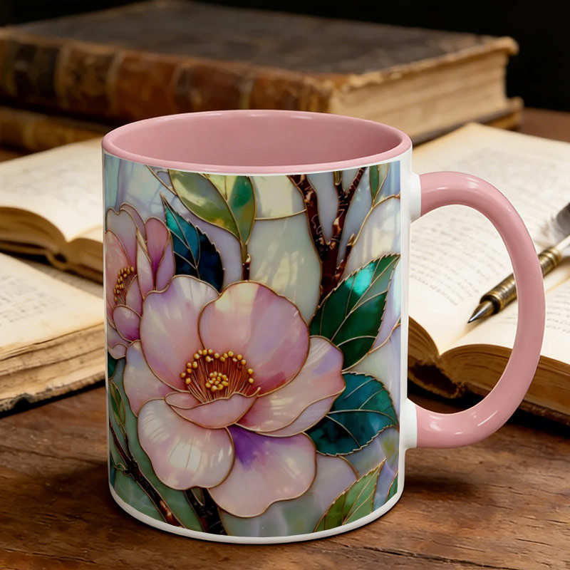 Personalized Stained Glass Style Wildflower Mug Cottage core Floral Ceramic Mug Custom Name for Gardening Lovers
